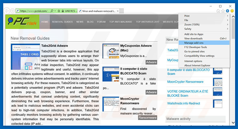 Suppression des publicités You may have suspicious activity on your PC dans Internet Explorer étape 1