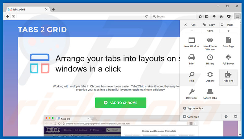 Suppression des publicités Tabs2Grid dans Mozilla Firefox étape 1