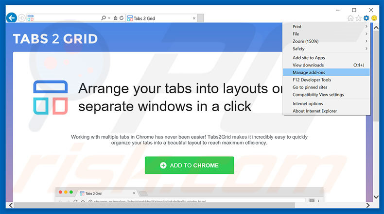 Suppression des publicités Tabs2Grid dans Internet Explorer étape 1