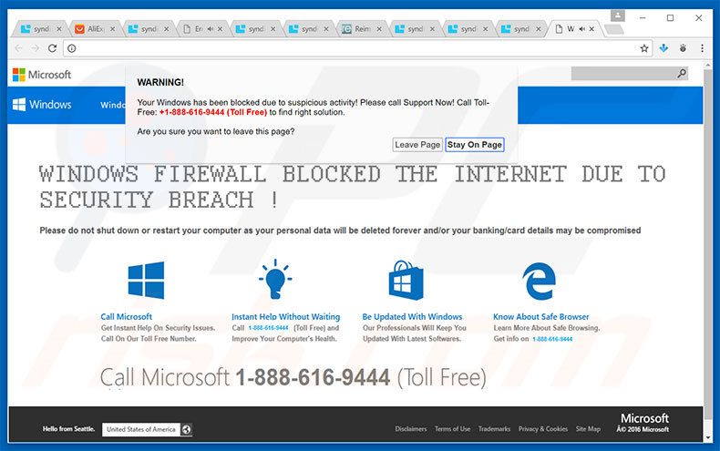 Logiciel de publicité WARNING! Your Windows Has Been Blocked 