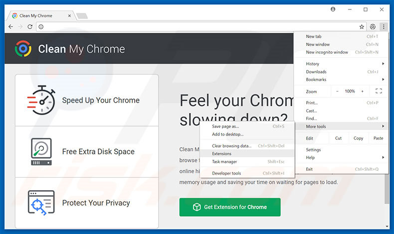 Suppression des publicités Clean My Chrome dans Google Chrome étape 1