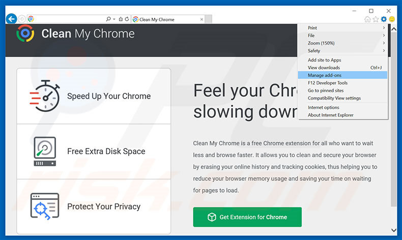 Suppression des publicités Clean My Chrome dans Internet Explorer étape 1