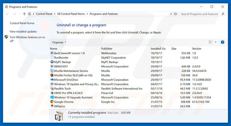 Désinstallation du logiciel de publicité deloton.com via le Panneau de Configuration