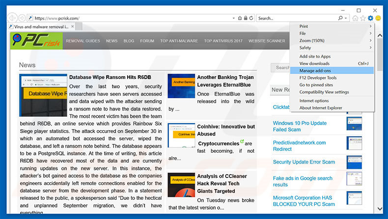 Suppression des publicités ERREUR DW6VB36 dans Internet Explorer étape 1