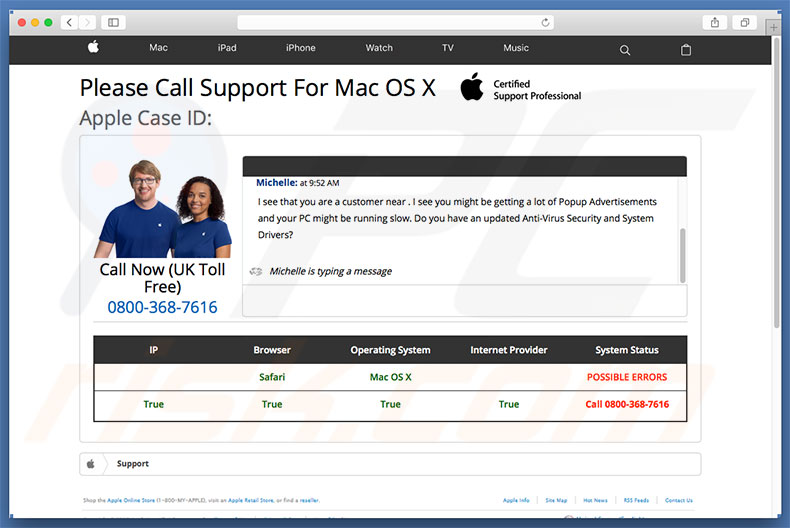 Erreur MACOS Excessive POPUP ADS Or SECURITY ISSUES affichant le site