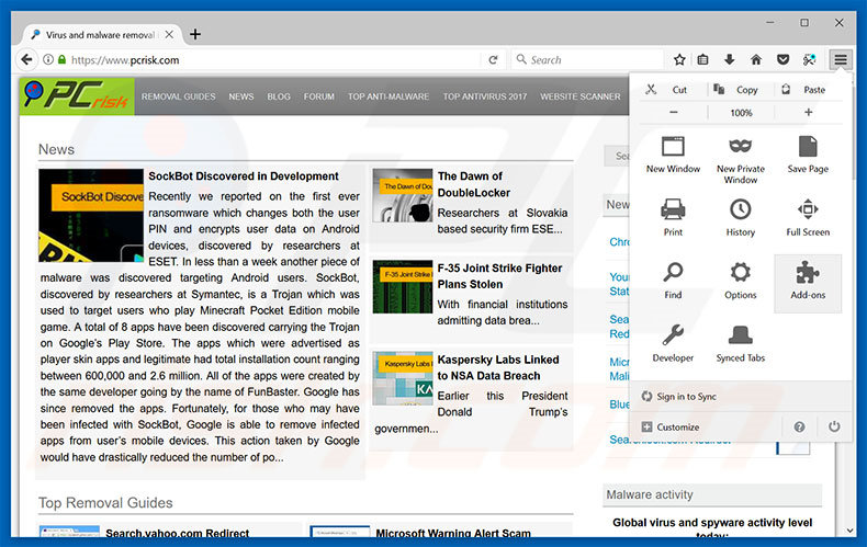 Suppression des publicités Exploit.SWF.bd Virus dans Mozilla Firefox étape 1