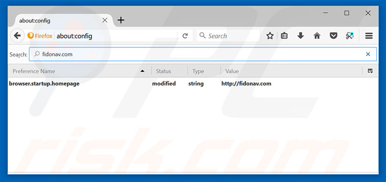 Suppression de la page d'accueil de fidonav.com dans Mozilla Firefox 