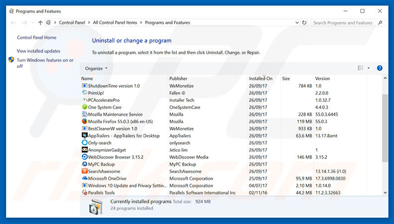 Désinstallation du logiciel de publicité Google Security Warning via le Panneau de Configuration