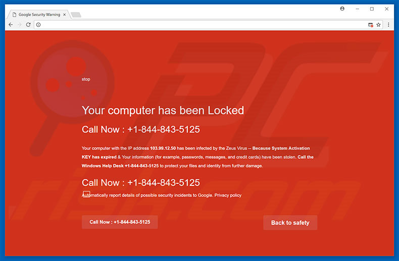 Site web Google Security Warning sans pop-up
