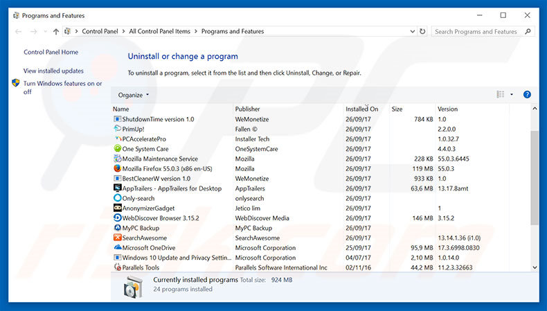 Désinstallation du logiciel de publicité High Priority Message via le Panneau de Configuration