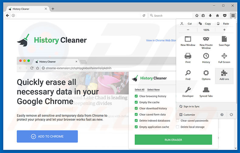 Suppression des publicités History Cleaner dans Mozilla Firefox étape 1