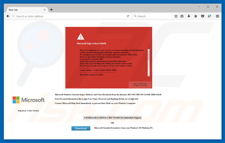 Logiciel de publicité Microsoft Edge Critical ERROR 