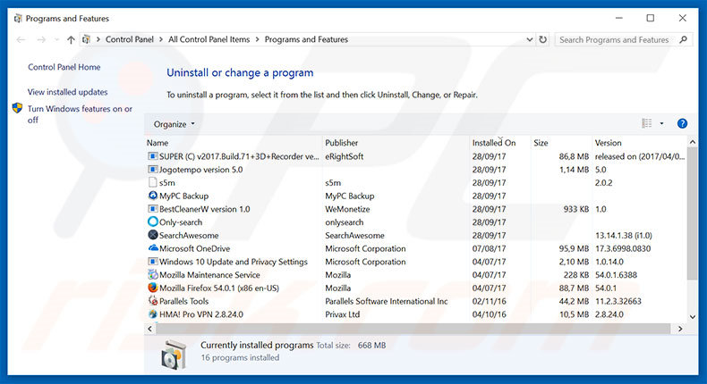 Désinstallation du logiciel de publicité Microsoft Edge Critical ERROR via le Panneau de Configuration