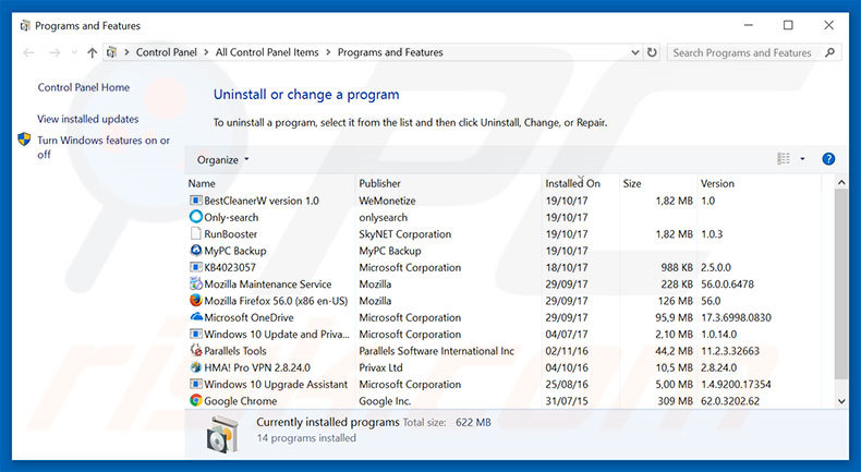 Désinstallation du logiciel de publicité Microsoft Security Alert via le panneau de configuration