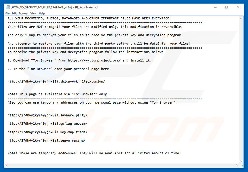 Instructions de décryptage de My Decryptor 