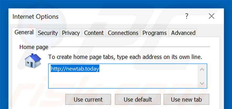Suppression de la page d'accueil de newtab.today dans Internet Explorer 