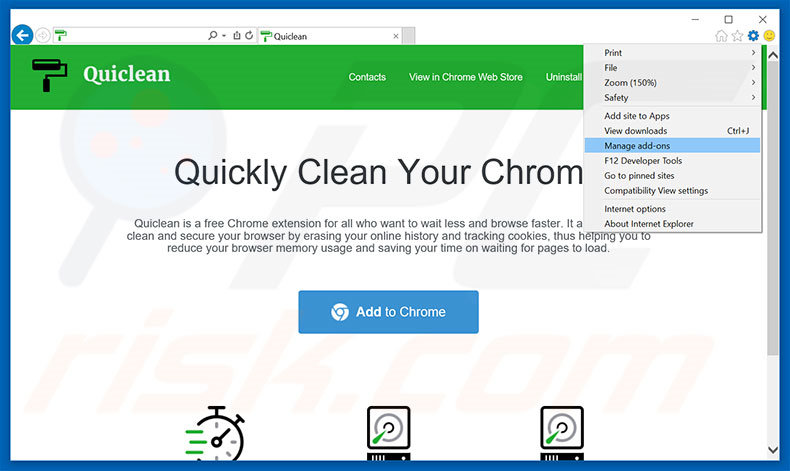 Suppression des publicités Quiclean dans Internet Explorer étape 1