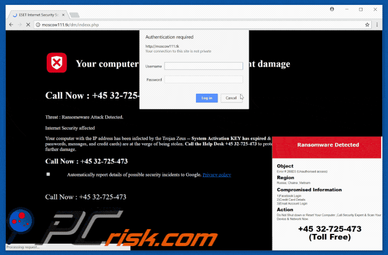 pop-up variante 2 de l'arnaque ransomware detected 