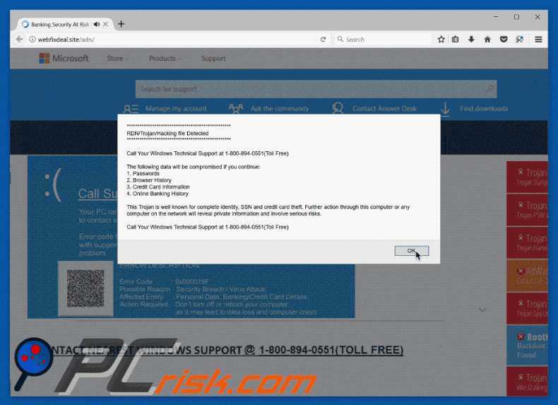 Gif de l'arnaque RDN_Trojan_Hacking File Detected 