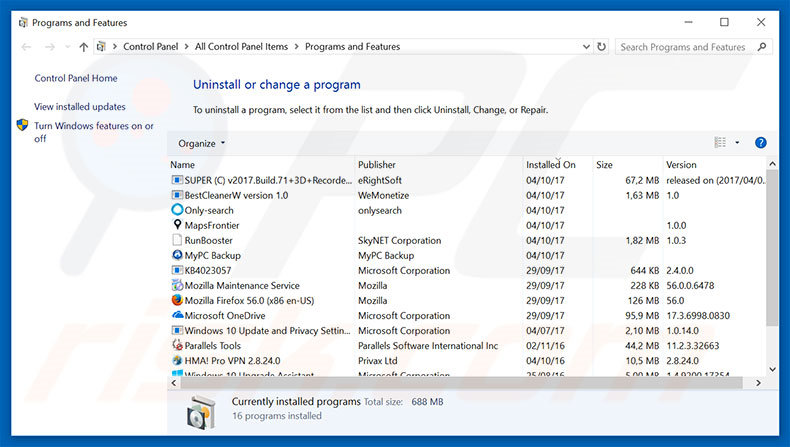 Désinstallation du logiciel de publicité RDN_Trojan_Hacking File Detected via le Panneau de Configuration