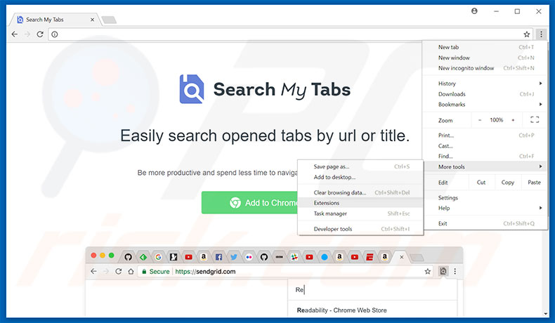 Suppression des publicités Search My Tabs  dans Google Chrome étape 1