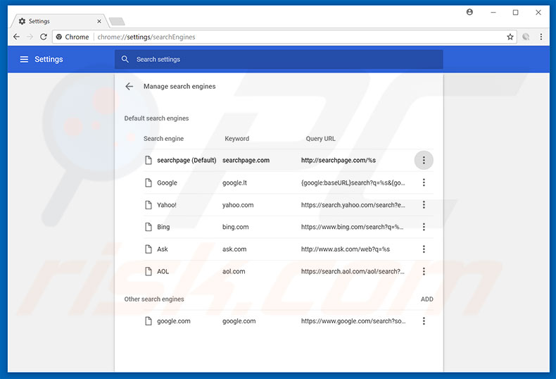 Suppression du moteur de recherche par défaut de searchpage.com dans Google Chrome 