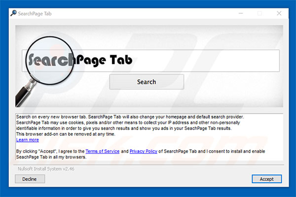 Configuration offichielle de l'installateur du pirate de navigateur SearchPage Tab 