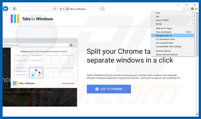 Suppression des publicités Tabs To Windows dans Internet Explorer étape 1