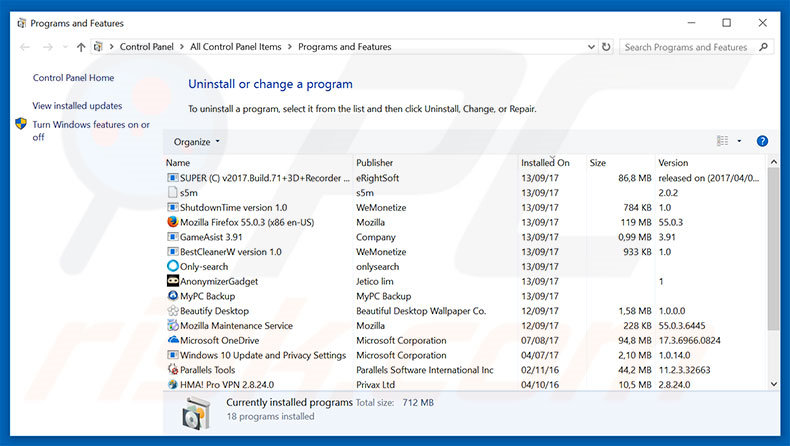 Désinstallation du logiciel de publicité Tabs To Windows via le Panneau de Configuration