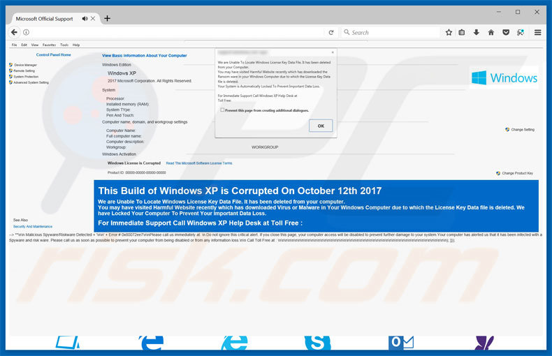 Logiciel de publicité Unable to Locate Windows License Key 