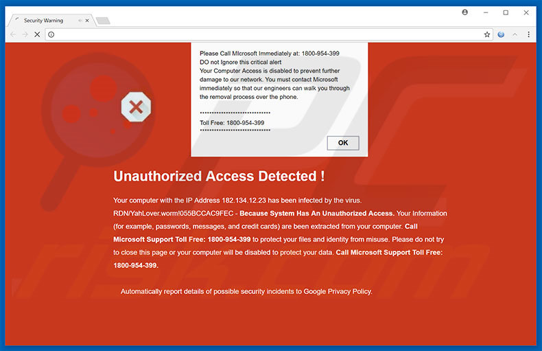 variante de l'arnaque Unauthorized Access Denied ! dans Google Chrome 