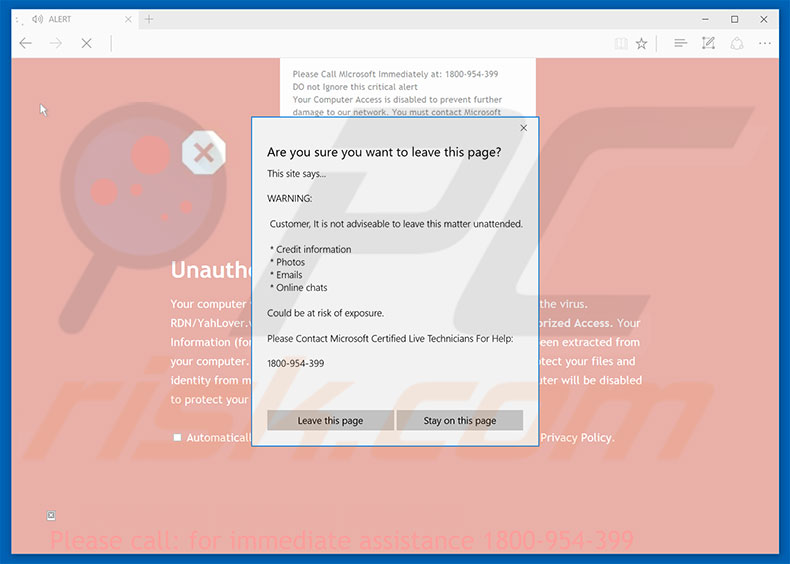 variante de l'arnaque Unauthorized Access Denied ! dans Microsoft Edge 