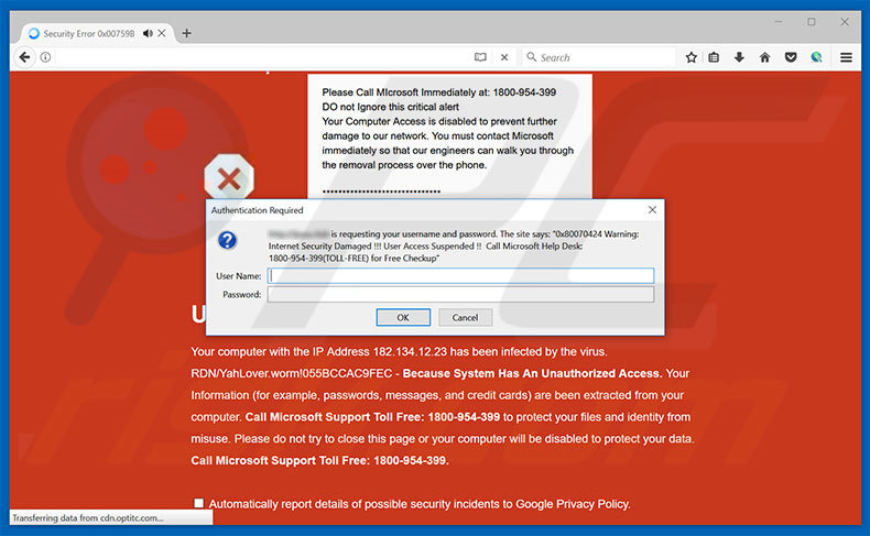 Variante de l'aranque Unauthorized Access Denied ! dans Mozilla Firefox 