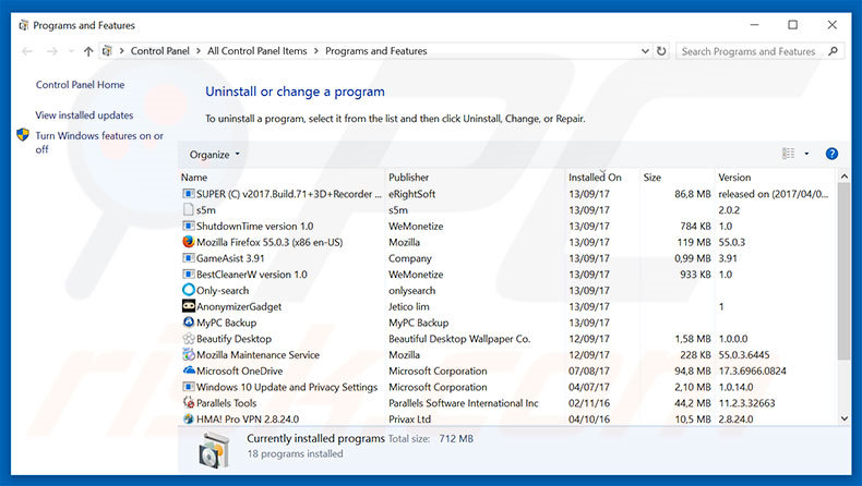 Désinstallation du logiciel de publicité Unauthorized Access Detected ! via le Panneau de Configuration