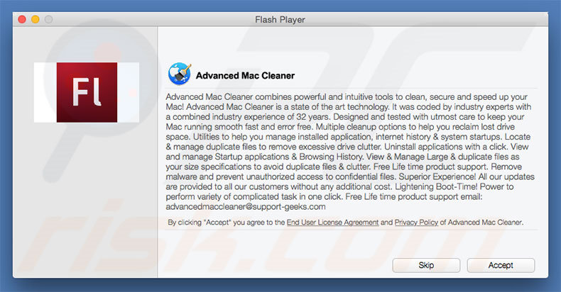 Installateur décevant utilisé pour publiciser Advanced Mac Cleaner