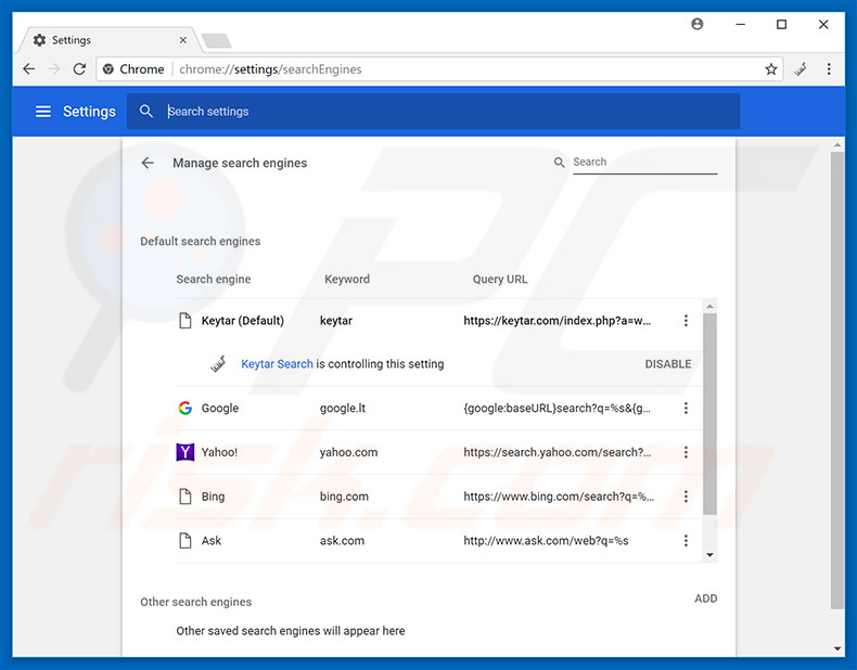 Suppression du moteur de recherche par défaut d'ampxsearch.com dans Google Chrome 