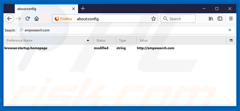 Suppression du moteur de recherche par défaut d'ampxsearch.com dans Mozilla Firefox 