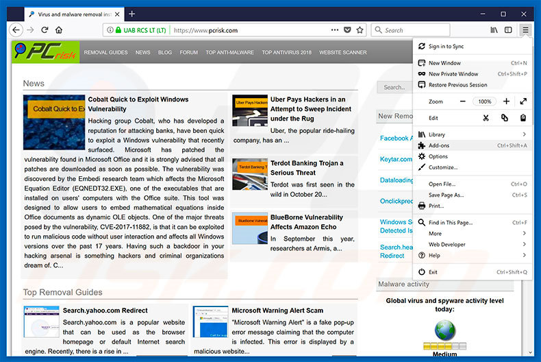 Suppression des publicités bestadbid.com dans Mozilla Firefox étape 1