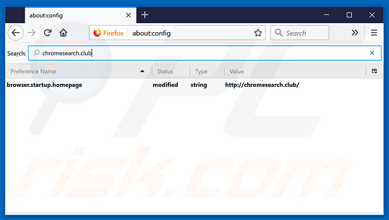 Suppression du moteur de recherche par défaut de chromesearch.club dans Mozilla Firefox 