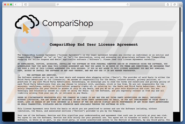 Contrat de licence de l'utilisateur final du logiciel de publicité CompariShop