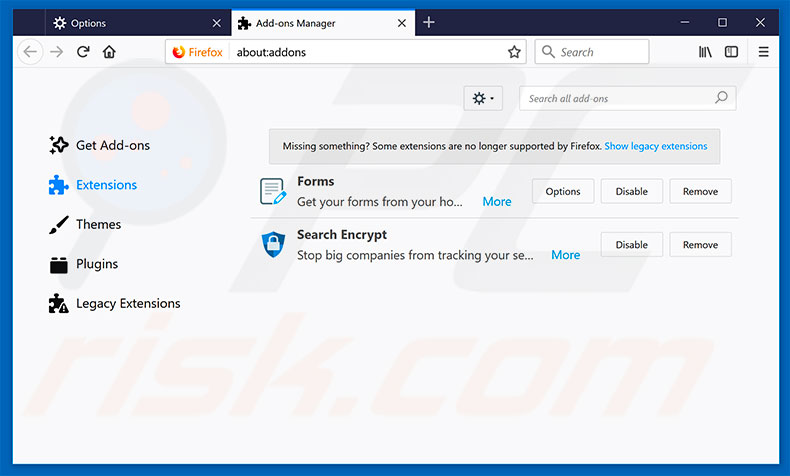 Suppression des publicités Cyber Security dans Mozilla Firefox étape  2
