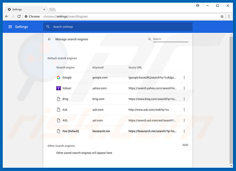 Suppression du moteur de recherche par défaut de foxsearch.me dans Google Chrome 