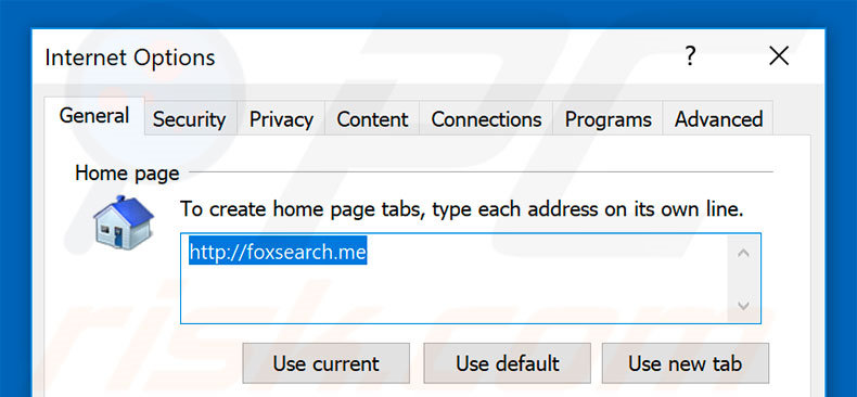 Suppression de la page d'accueil de foxsearch.me dans Internet Explorer 