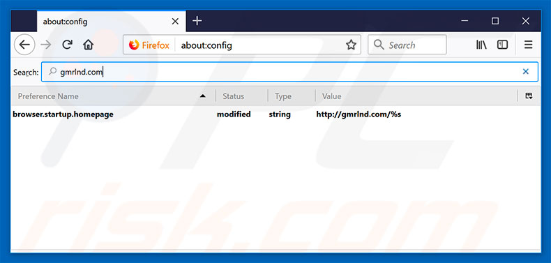 Suppression du moteur de recherche par défaut de gmrlnd.com dans Mozilla Firefox 