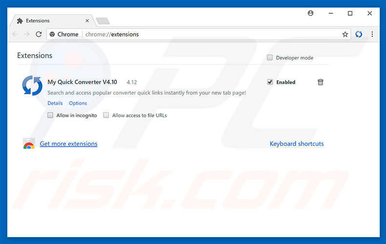 Suppression des extensions reliées à search.hmyquickconverter.com dans Google Chrome 