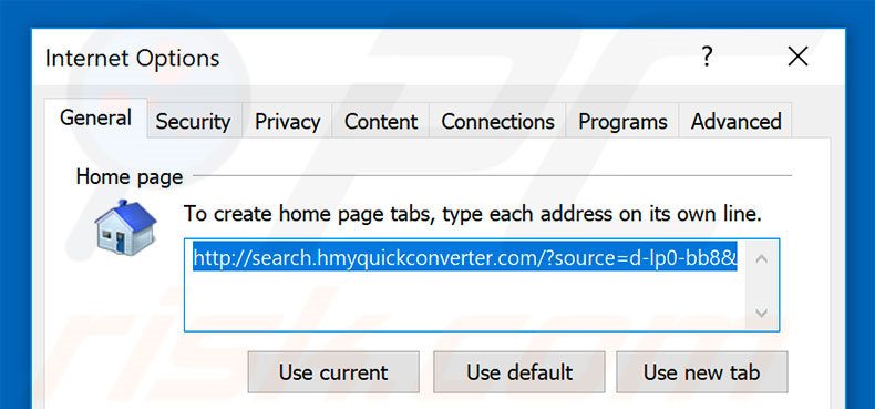 Suppression de la page d'accueil de search.hmyquickconverter.com dans Internet Explorer 