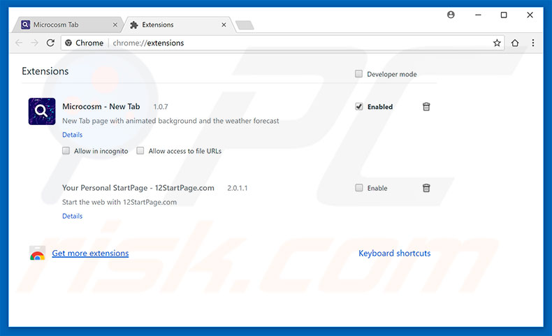 Suppression des extensions reliées à search.microcosmtab.com dans Google Chrome 