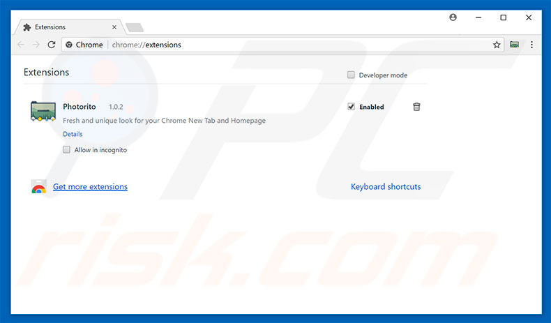 Suppression des extensions reliées à photorito.me dans Google Chrome 