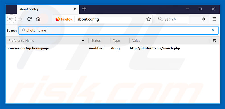 Suppression du moteur de recherche par défaut de photorito.me dans Mozilla Firefox 