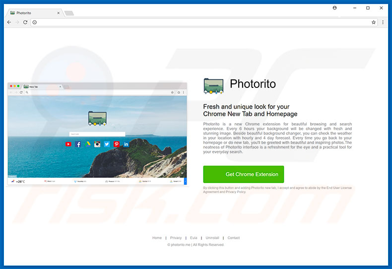 Site web utilisé pour publiciser le pirate de navigateur Photorito 